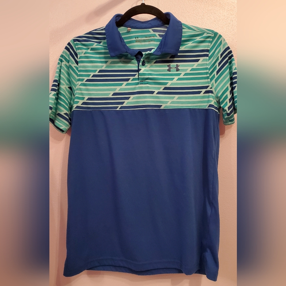 Under Armour Loose Heatgear Boys XL short sleeve polo Blue/Green